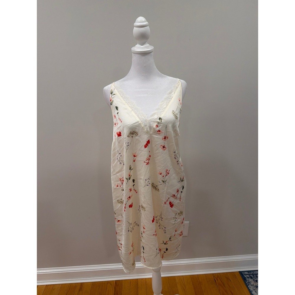 Nordstrom Rack Floral Lace Trim Chemise Nightgown Cream Red Small Sleepwear